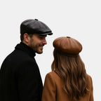 Casquette Gavroche Cuir Homme Noir et Camel La Boutique du Chapeau