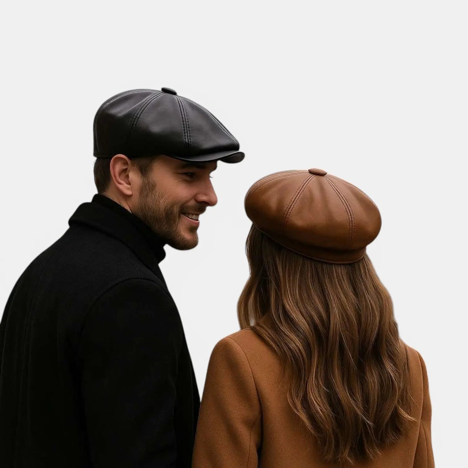 Casquette Gavroche Cuir Homme Noir et Camel La Boutique du Chapeau