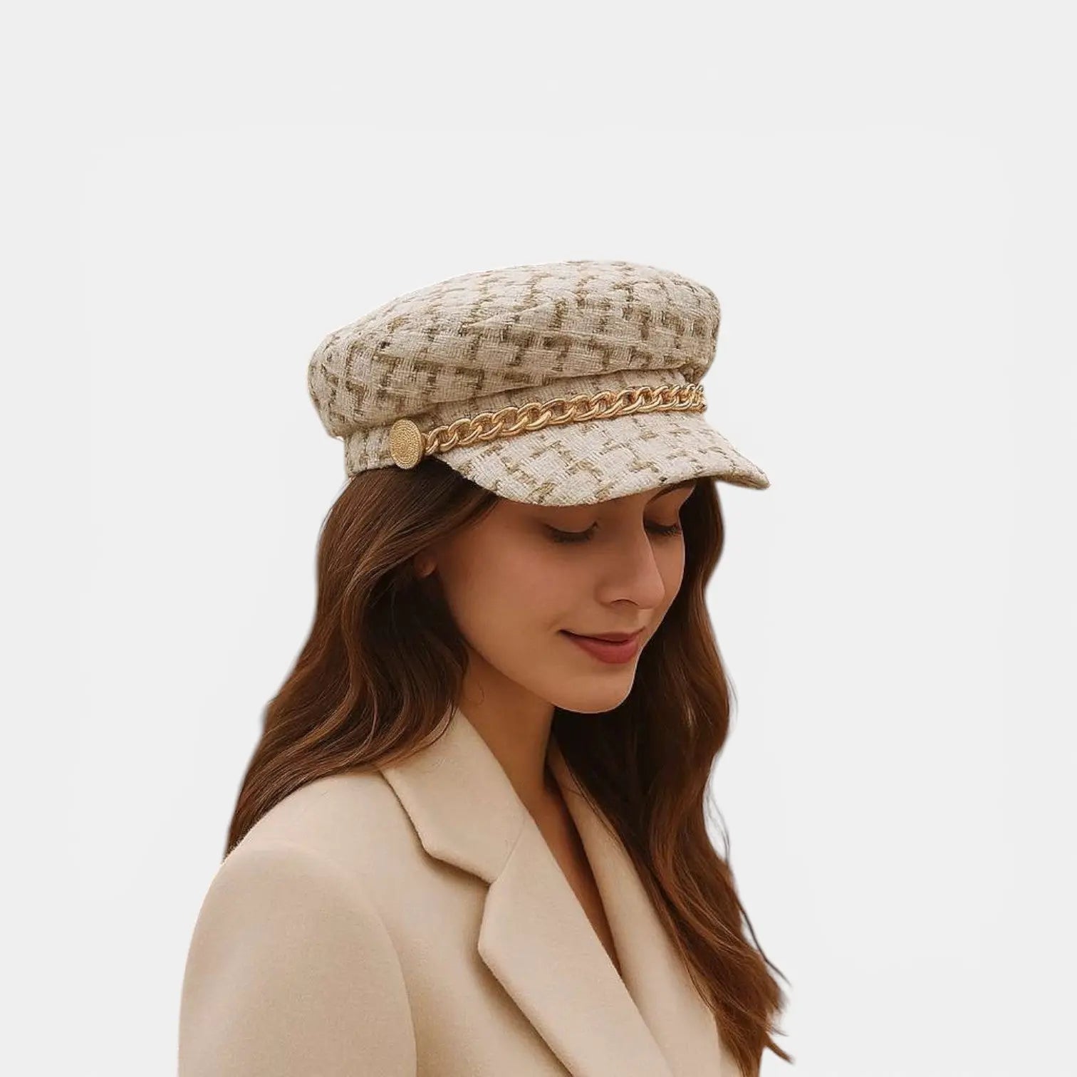 Casquette Gavroche Tweed Chaîne Dorée Femme La Boutique du Chapeau