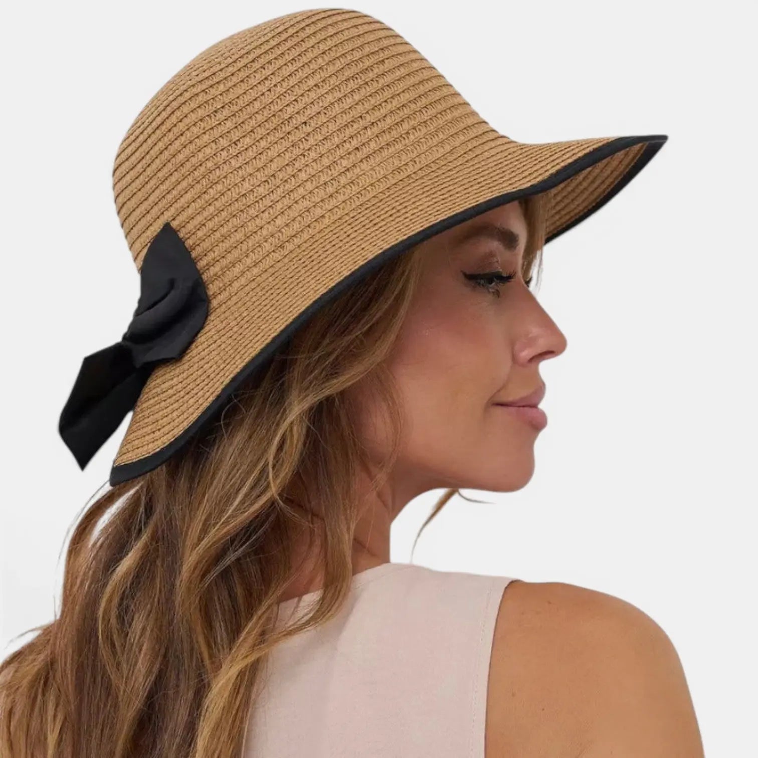 Chapeau Paille Tressée Bord Large Nœud Noir Femme La Boutique du Chapeau