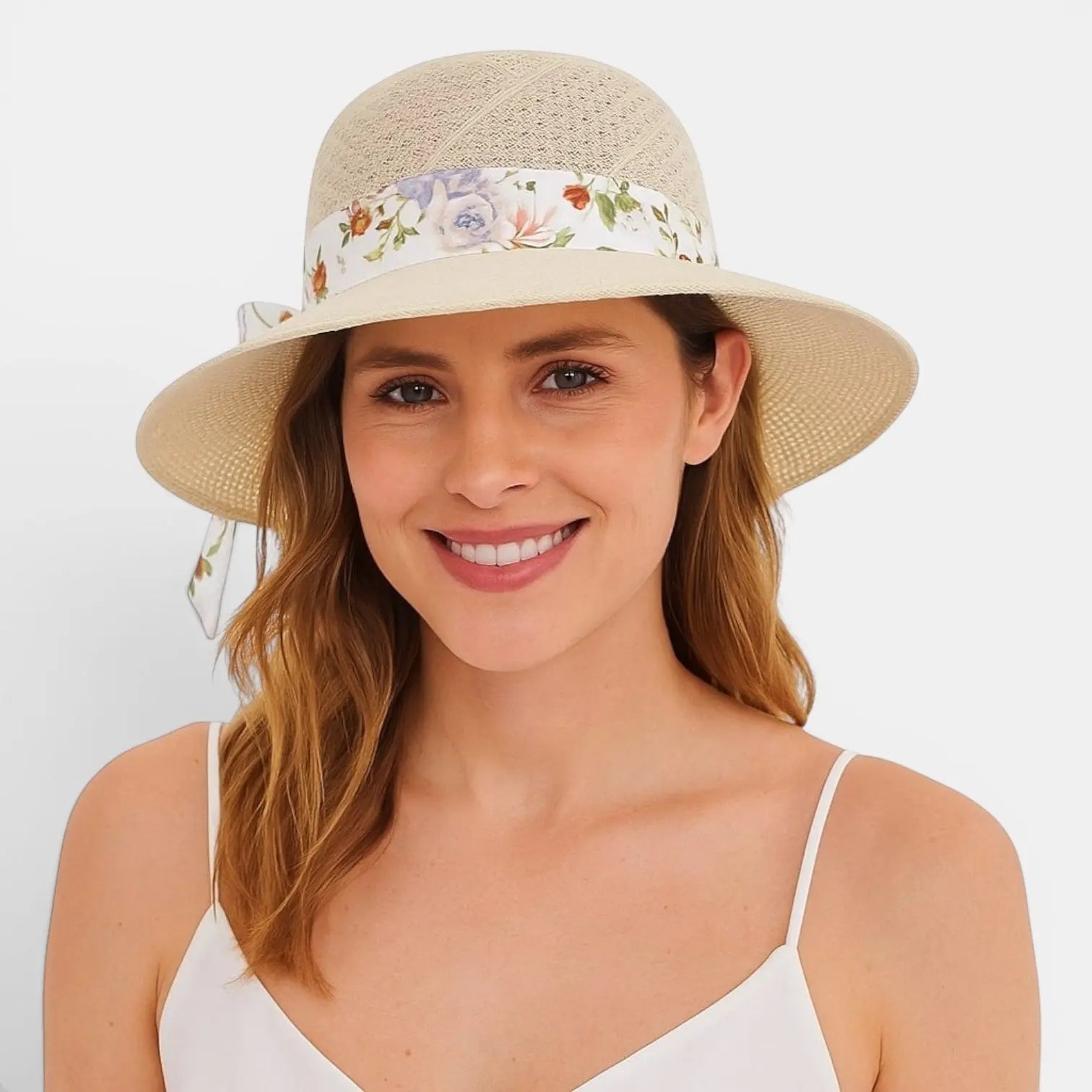 Chapeau Paille Bord Large Ruban Fleuri Femme