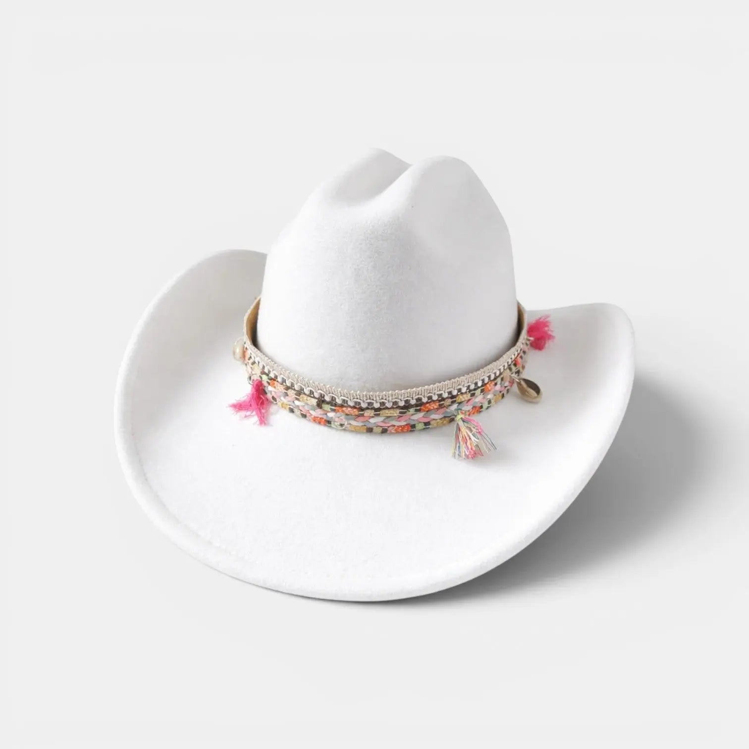 Chapeau Cowboy Feutre Blanc Bande Cuir Colorée Unisexe La Boutique du Chapeau