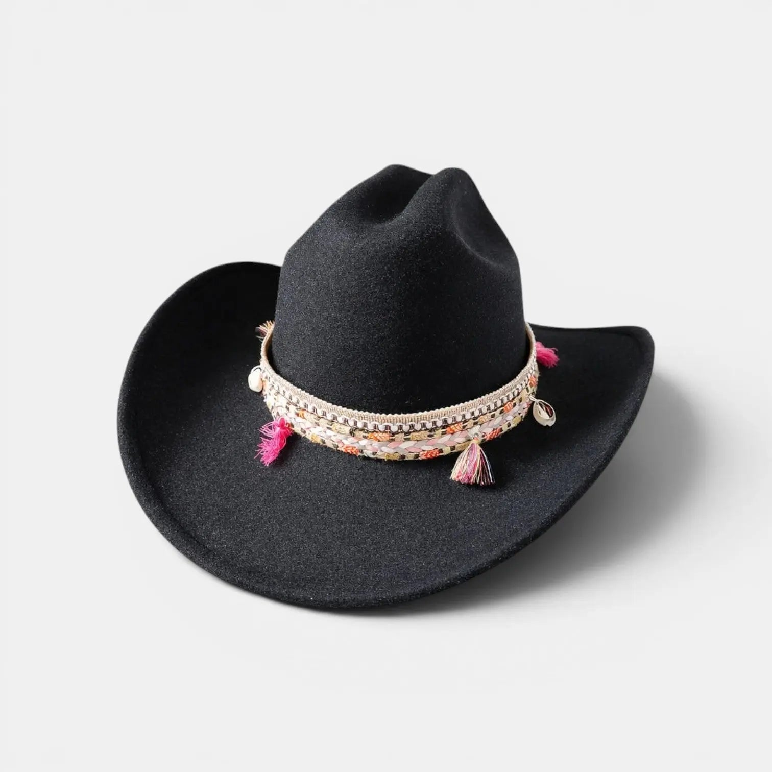 Chapeau Cowboy Feutre Blanc Bande Cuir Colorée Unisexe La Boutique du Chapeau