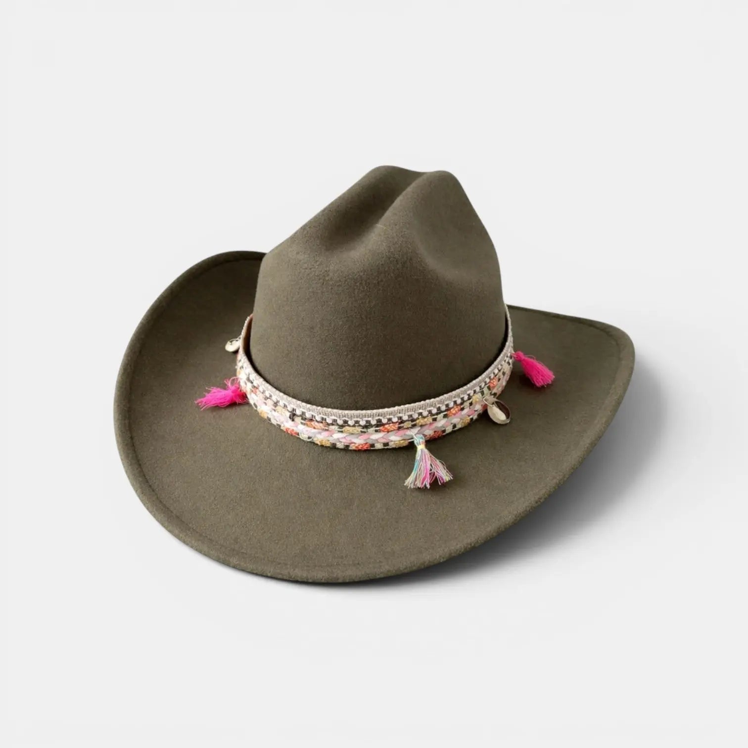 Chapeau Cowboy Feutre Blanc Bande Cuir Colorée Unisexe La Boutique du Chapeau