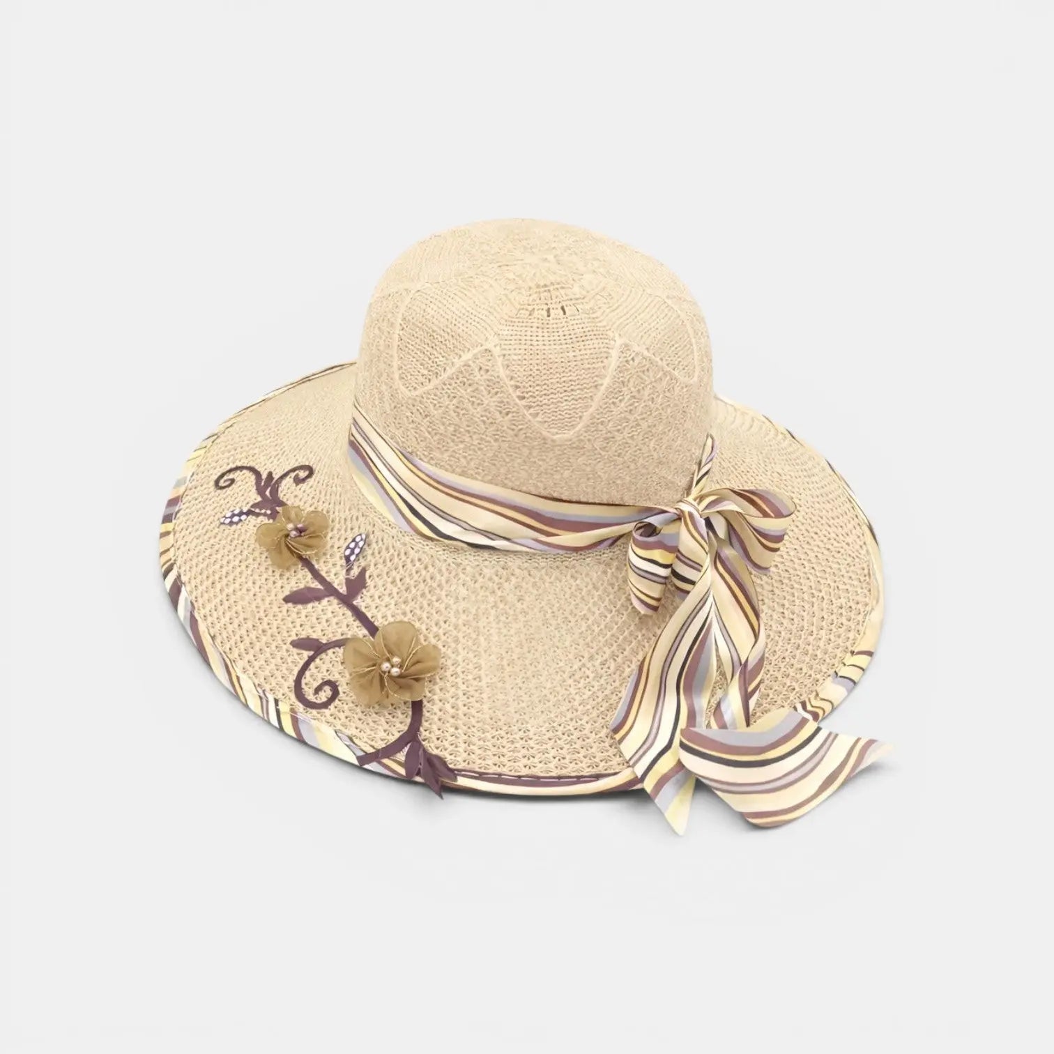 Chapeau Paille Bord Large Fleurs et Ruban Femme La Boutique du Chapeau
