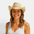Chapeau Cowboy Paille Tressée Ajourée Bord Large Femme La Boutique du Chapeau