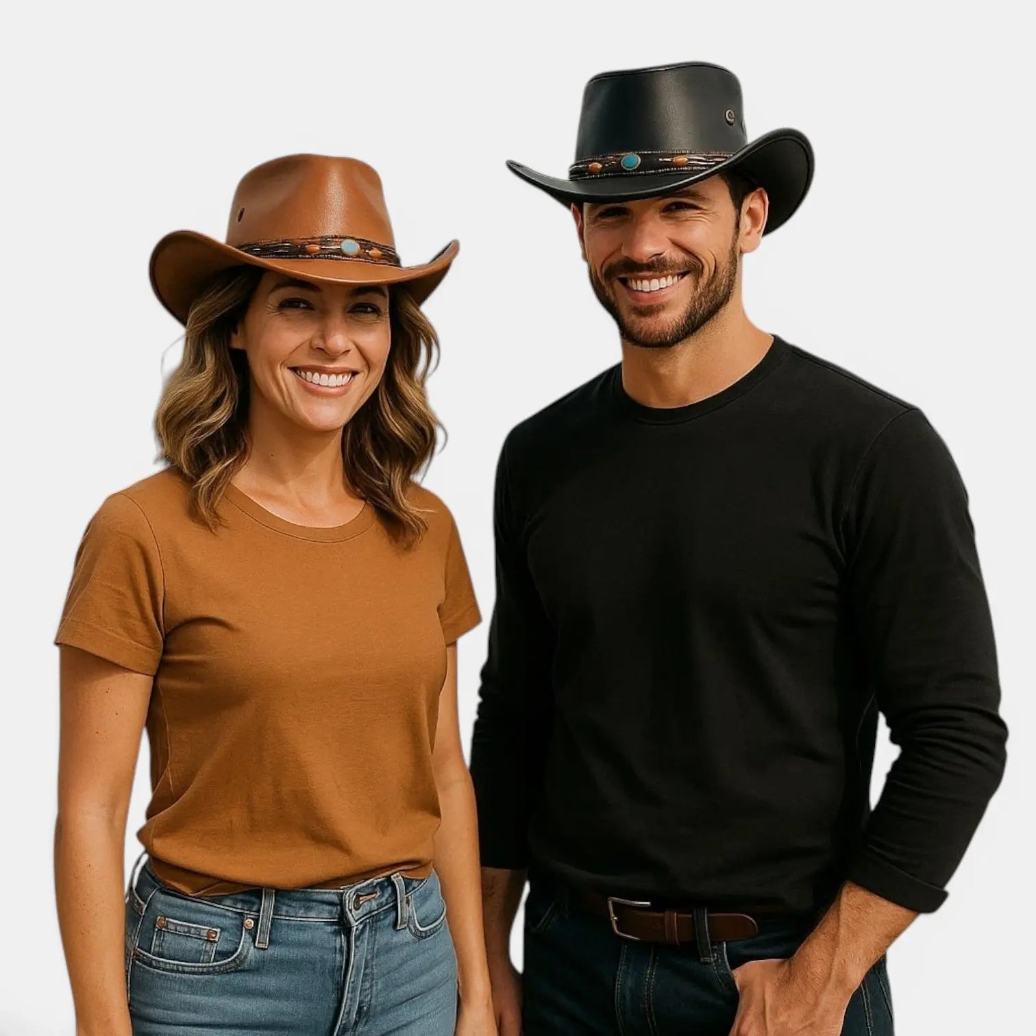 Chapeau Cowboy Cuir Bande Turquoise Unisexe La Boutique du Chapeau