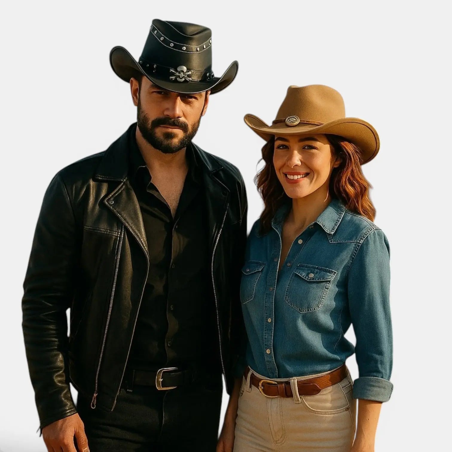 Chapeau Cowboy Cuir Véritable Rivets Crâne Homme