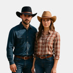Chapeau Cowboy Feutre Camel Bandeau Cuir Boucle Dorée Unisexe La Boutique du Chapeau