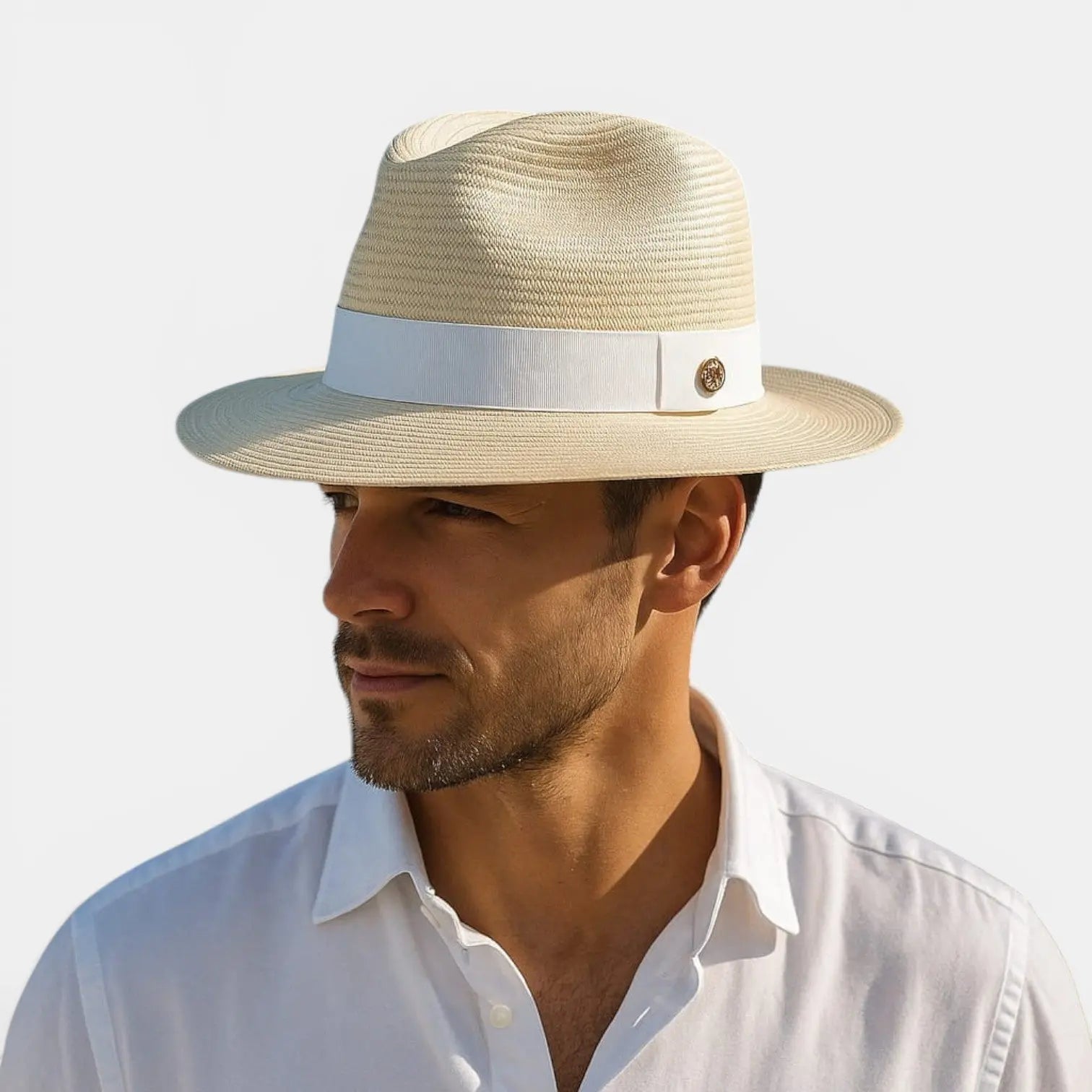 Chapeau Panama Paille Bande Contrastée Unisexe