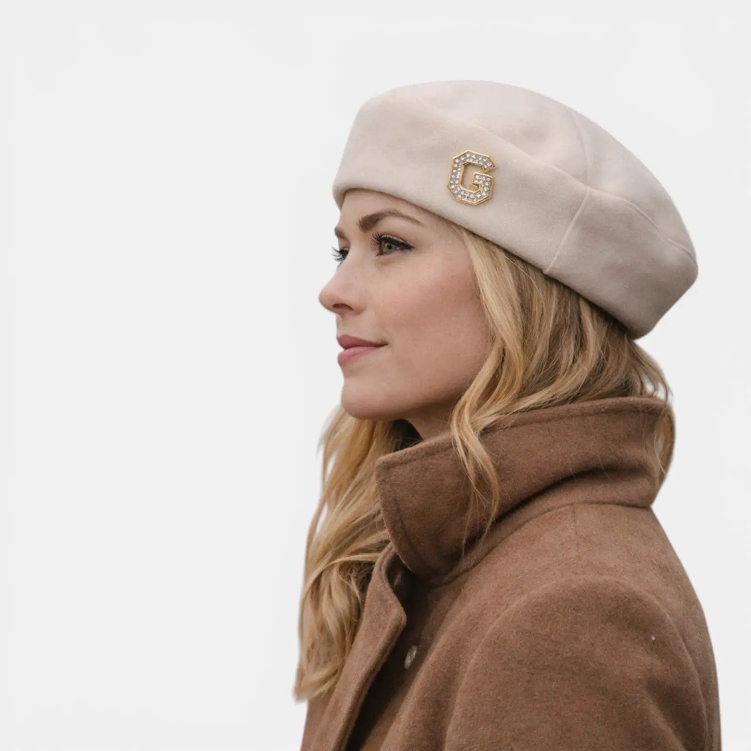 Béret Coton Femme Broche Initiale G