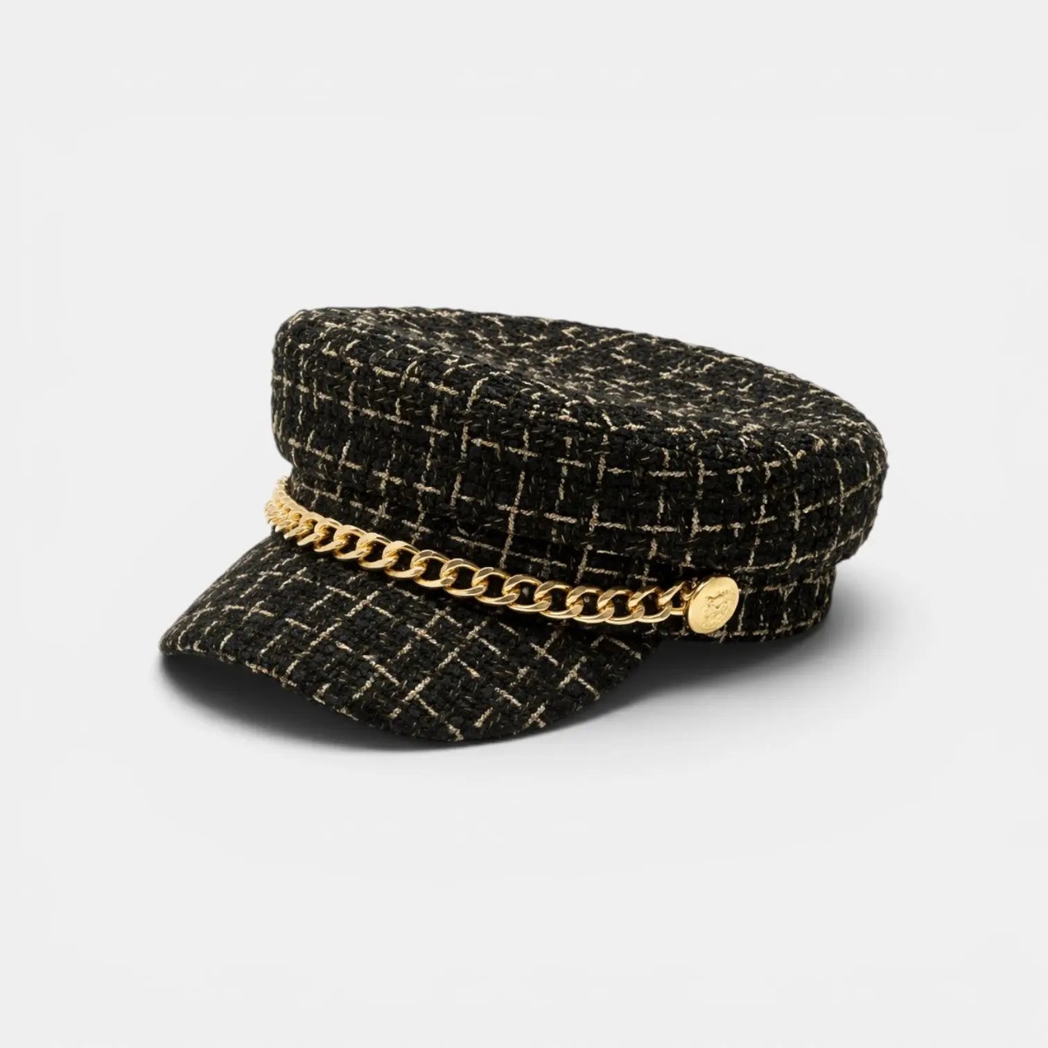 Casquette Gavroche Tweed Chaîne Dorée Femme La Boutique du Chapeau