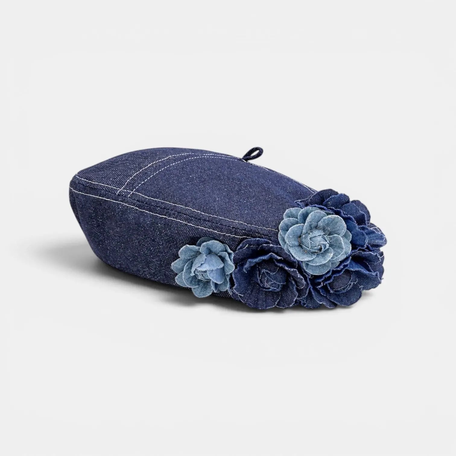 Béret Femme en Jean Fleurs Appliquées