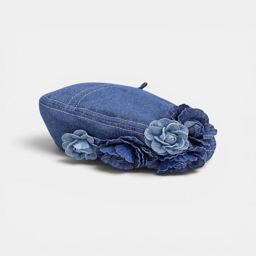 Béret Femme en Jean Fleurs Appliquées La Boutique du Chapeau