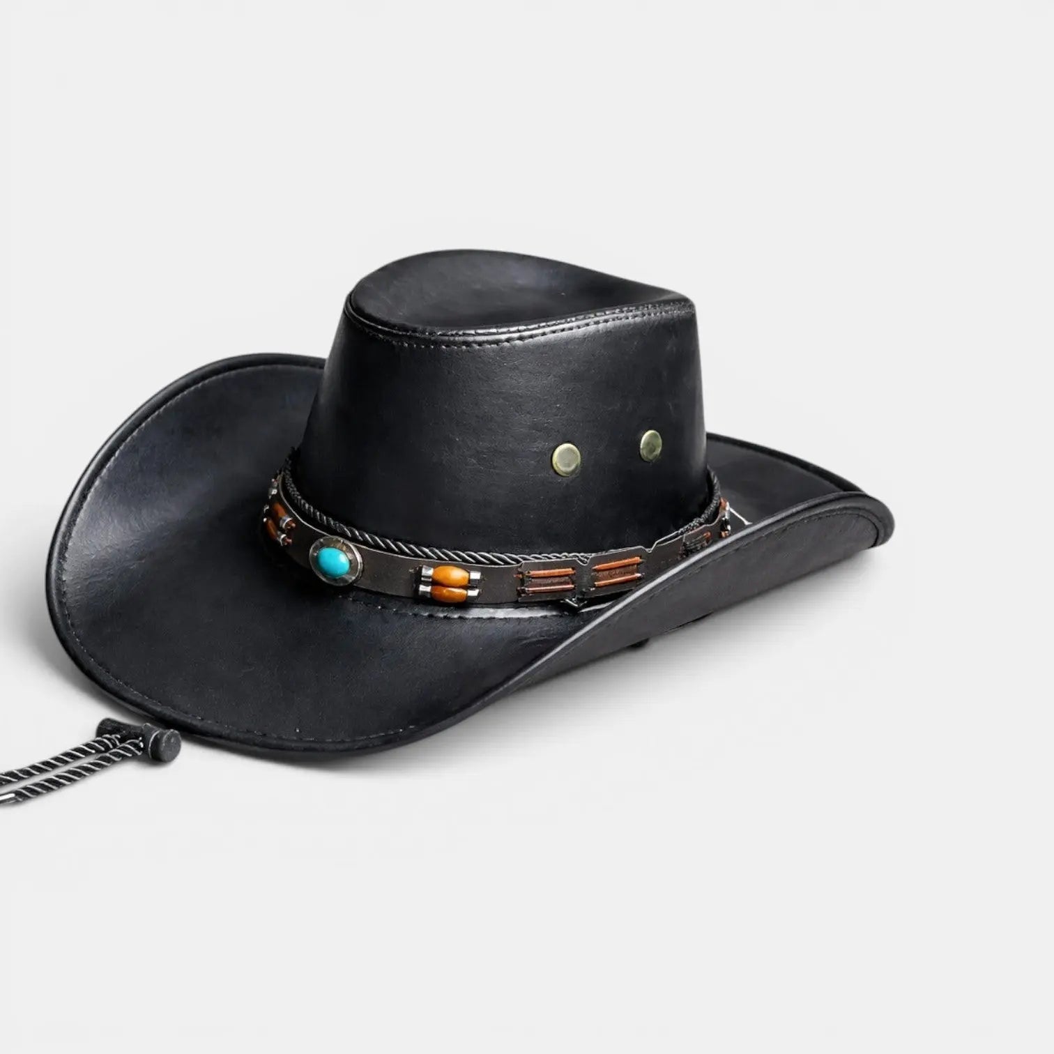 Chapeau Cowboy Cuir Bande Turquoise Unisexe La Boutique du Chapeau