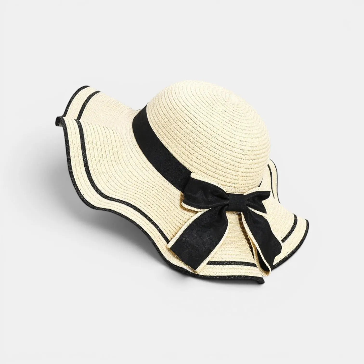 Chapeau Paille Bords Ondulés Liseré Noir Nœud Femme La Boutique du Chapeau