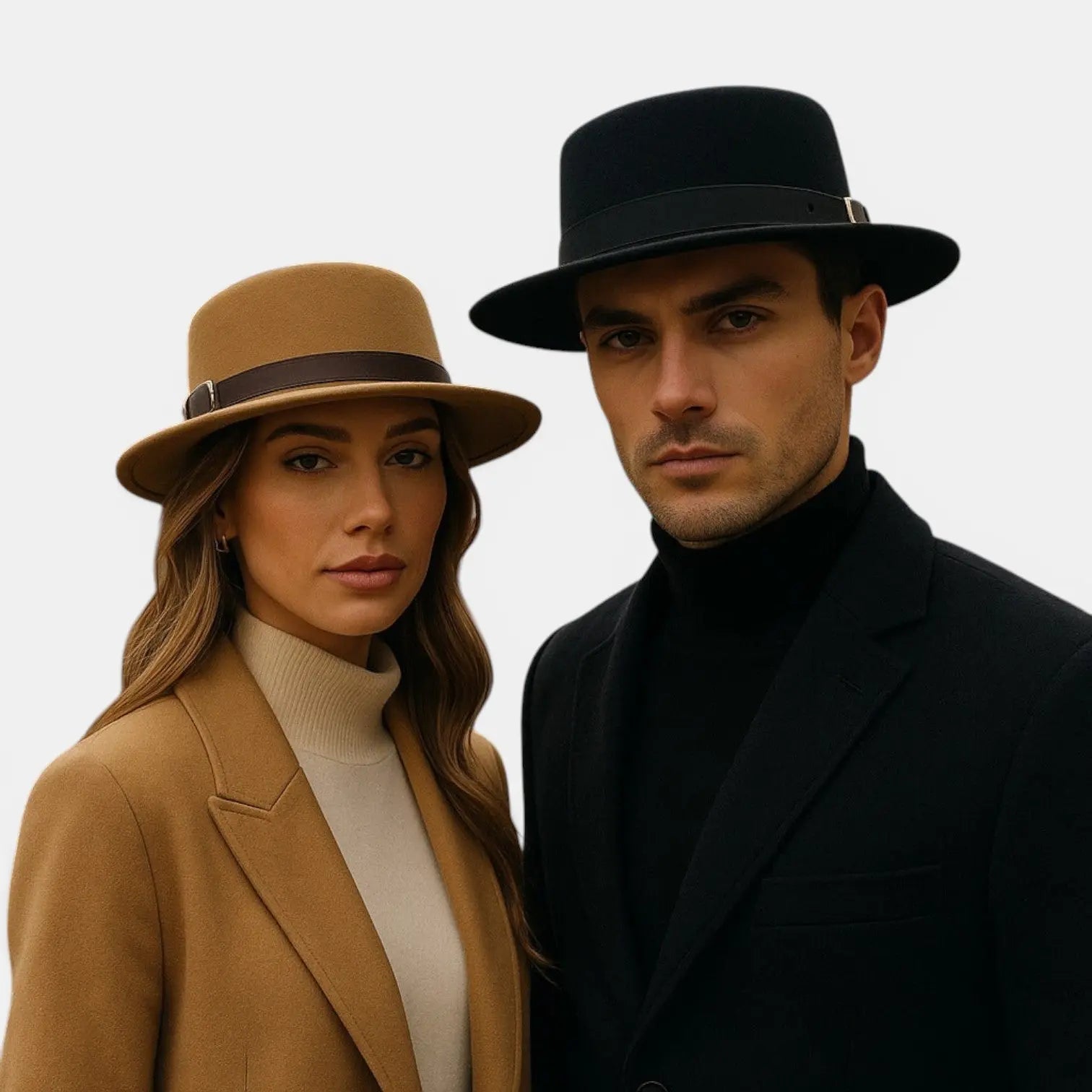 Chapeau Fedora Laine Bord Plat Boucle Cuir