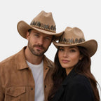 Chapeau Cowboy Feutré Bande Plumes Décoratives Unisexe La Boutique du Chapeau