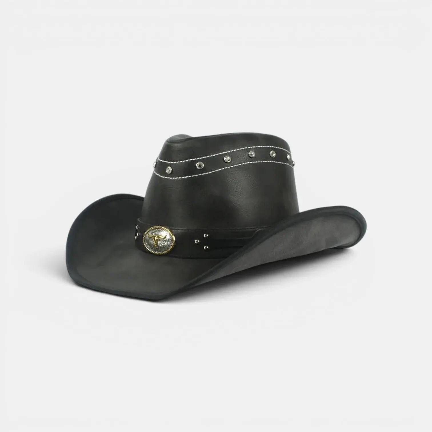 Chapeau Cowboy Cuir Véritable Rivets Crâne Homme