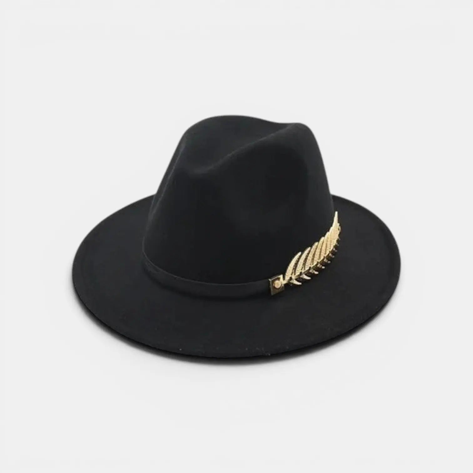 Chapeau Fedora Laine Bord Large Plume Dorée