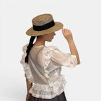 Chapeau Paille Bord Large Tressé Mixte Ruban Blanc La Boutique du Chapeau