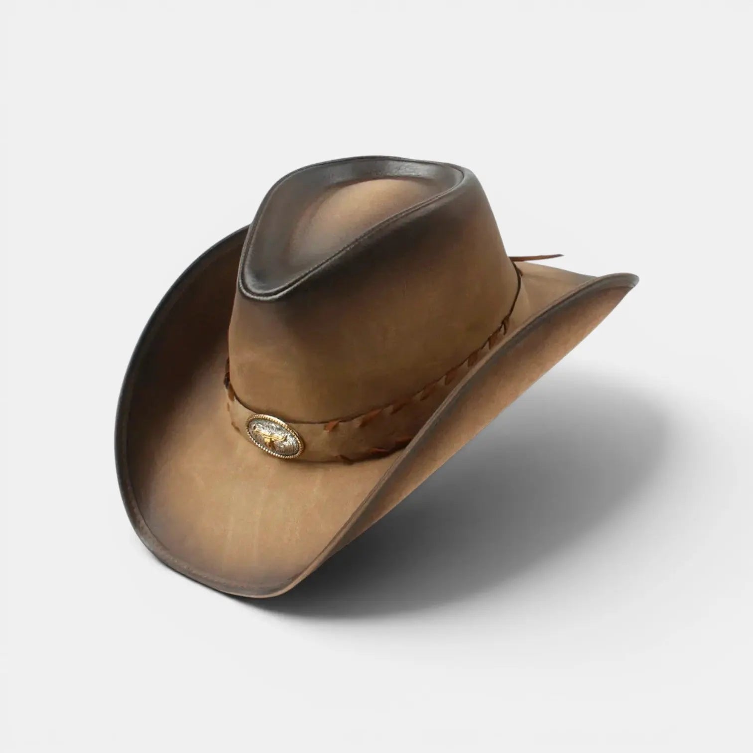 Chapeau Cowboy Cuir Vieilli Boucle Longhorn Unisexe La Boutique du Chapeau