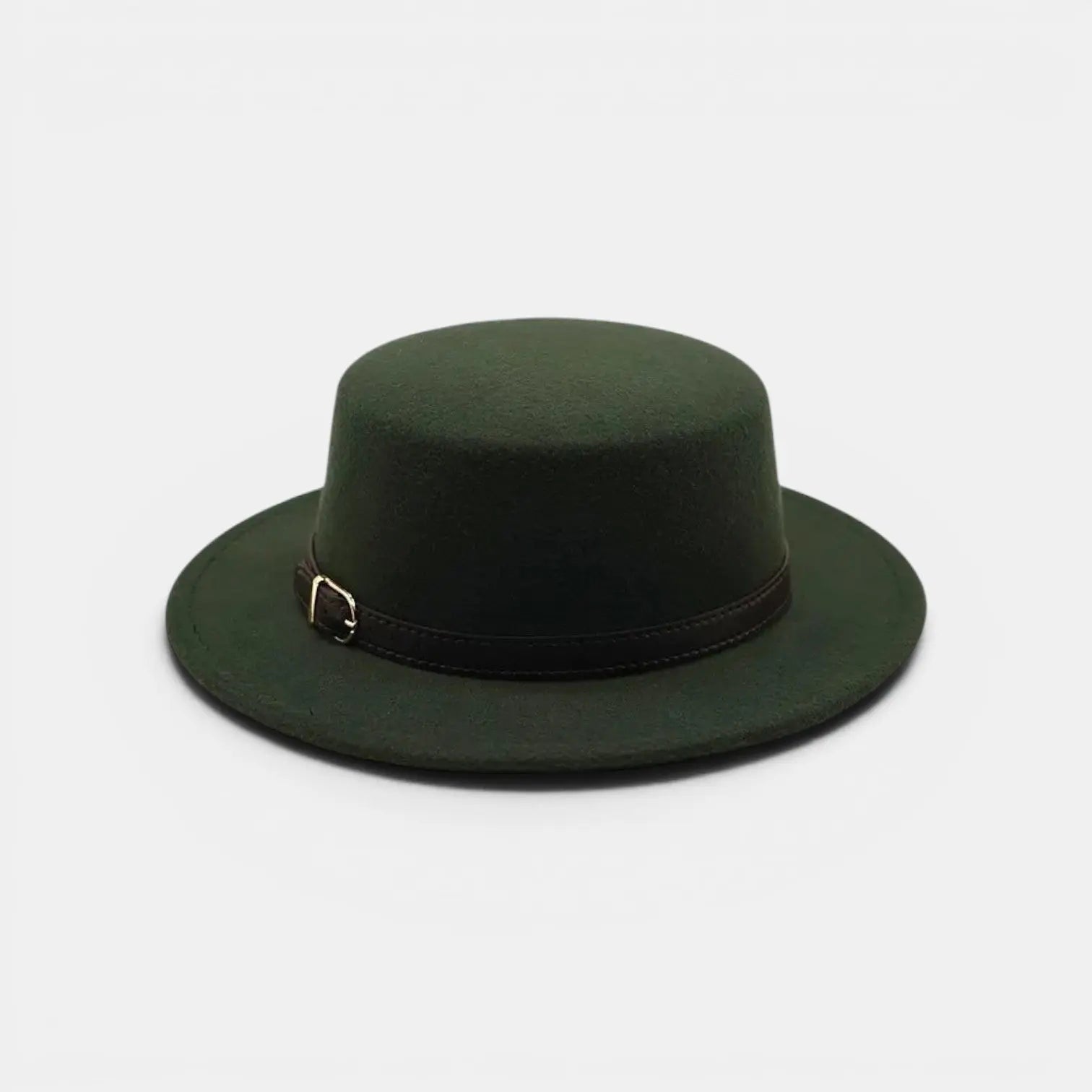 Chapeau Fedora Laine Bord Plat Boucle Cuir