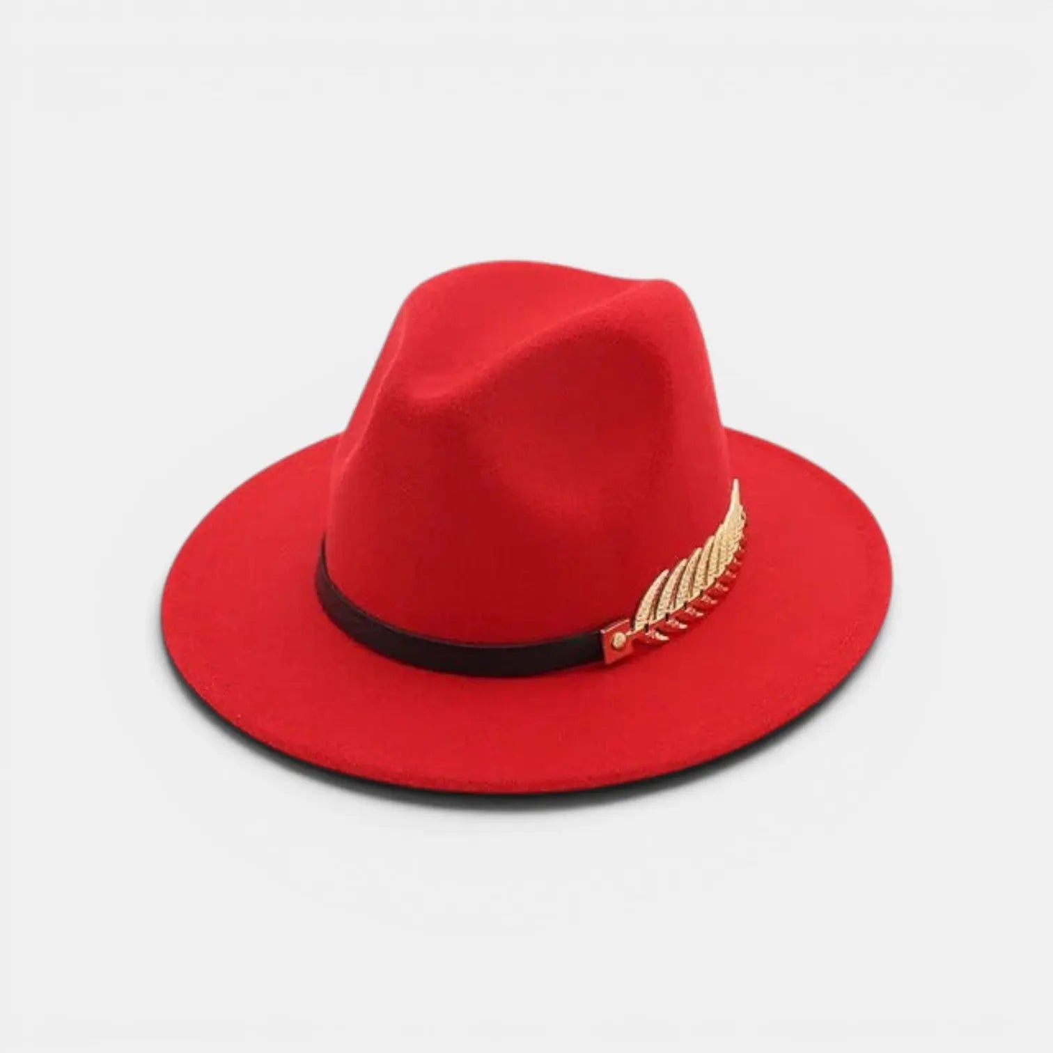 Chapeau Fedora Laine Bord Large Plume Dorée