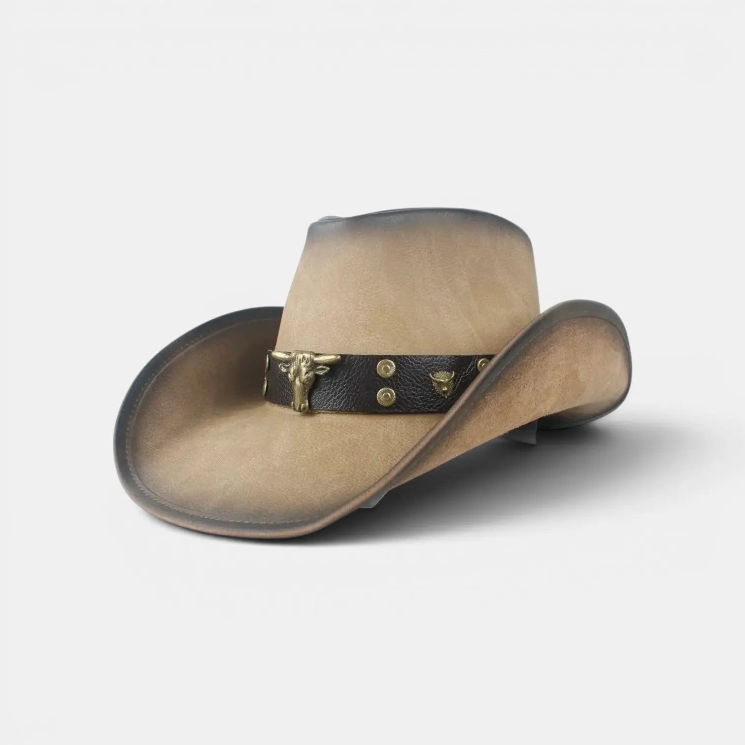 Chapeau Cowboy Cuir Véritable Rivets Crâne Homme