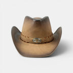 Chapeau Cowboy Cuir Vieilli Boucle Longhorn Unisexe La Boutique du Chapeau