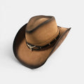 Chapeau Cowboy Cuir Vieilli Boucle Longhorn Unisexe La Boutique du Chapeau
