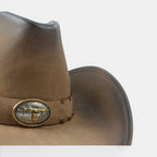 Chapeau Cowboy Cuir Vieilli Boucle Longhorn Unisexe La Boutique du Chapeau