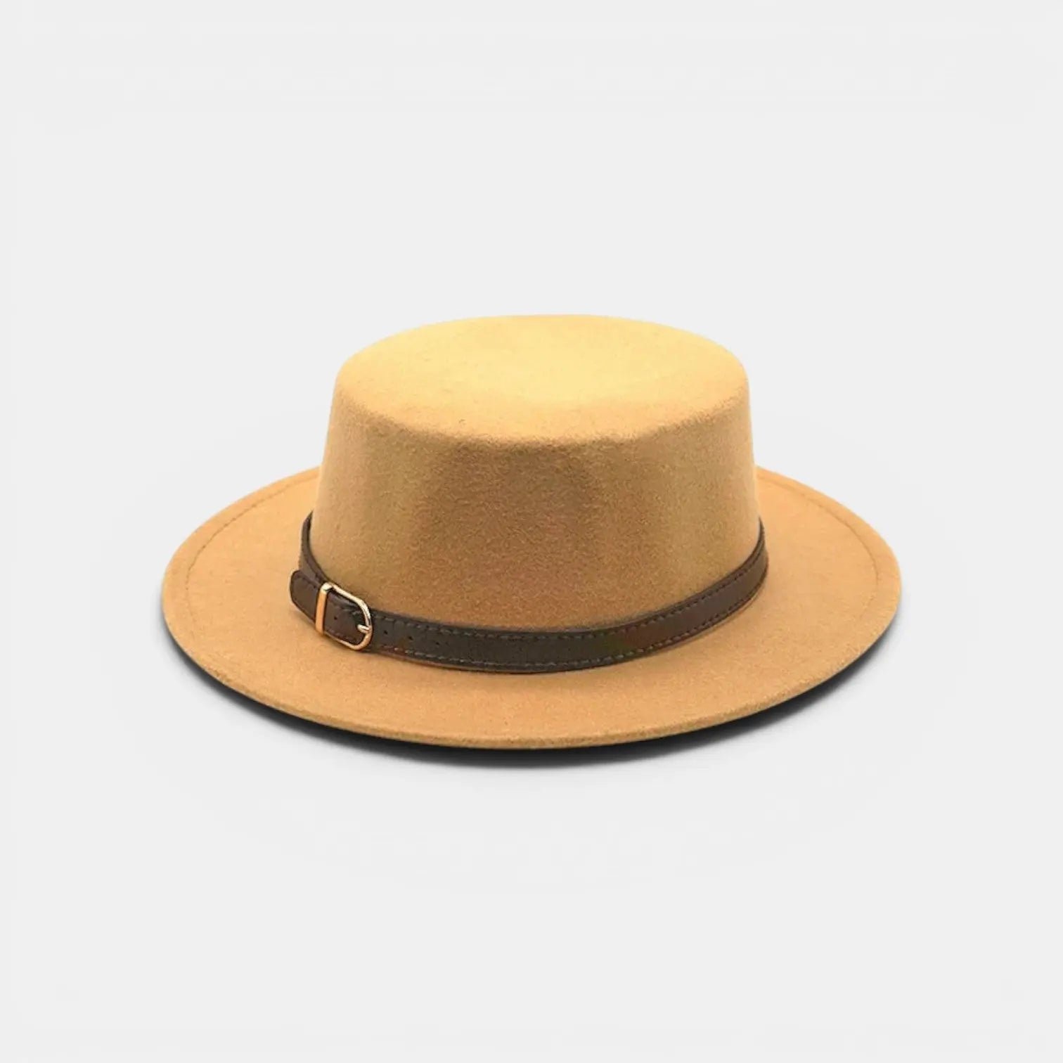 Chapeau Fedora Laine Bord Plat Boucle Cuir
