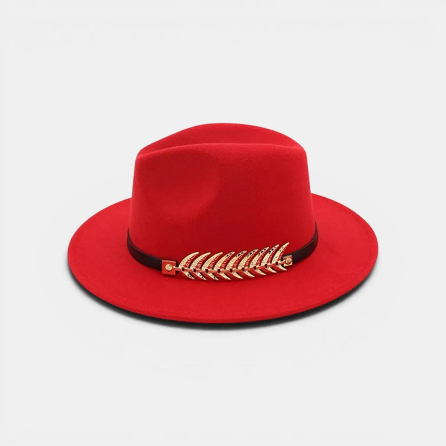 Chapeau Fedora Laine Bord Large Plume Dorée