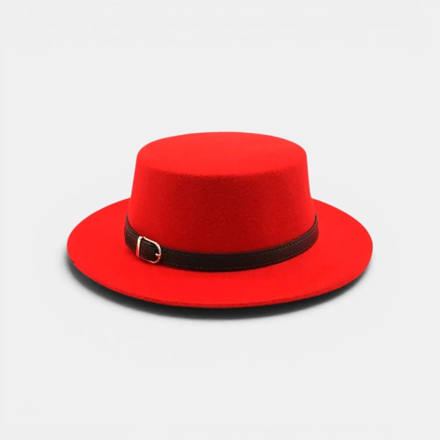 Chapeau Fedora Laine Bord Plat Boucle Cuir