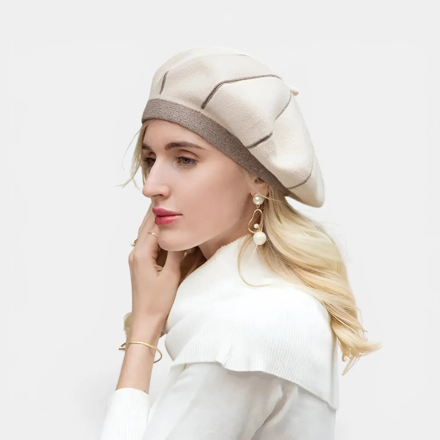 Béret Laine Rayures Contrastantes Femme