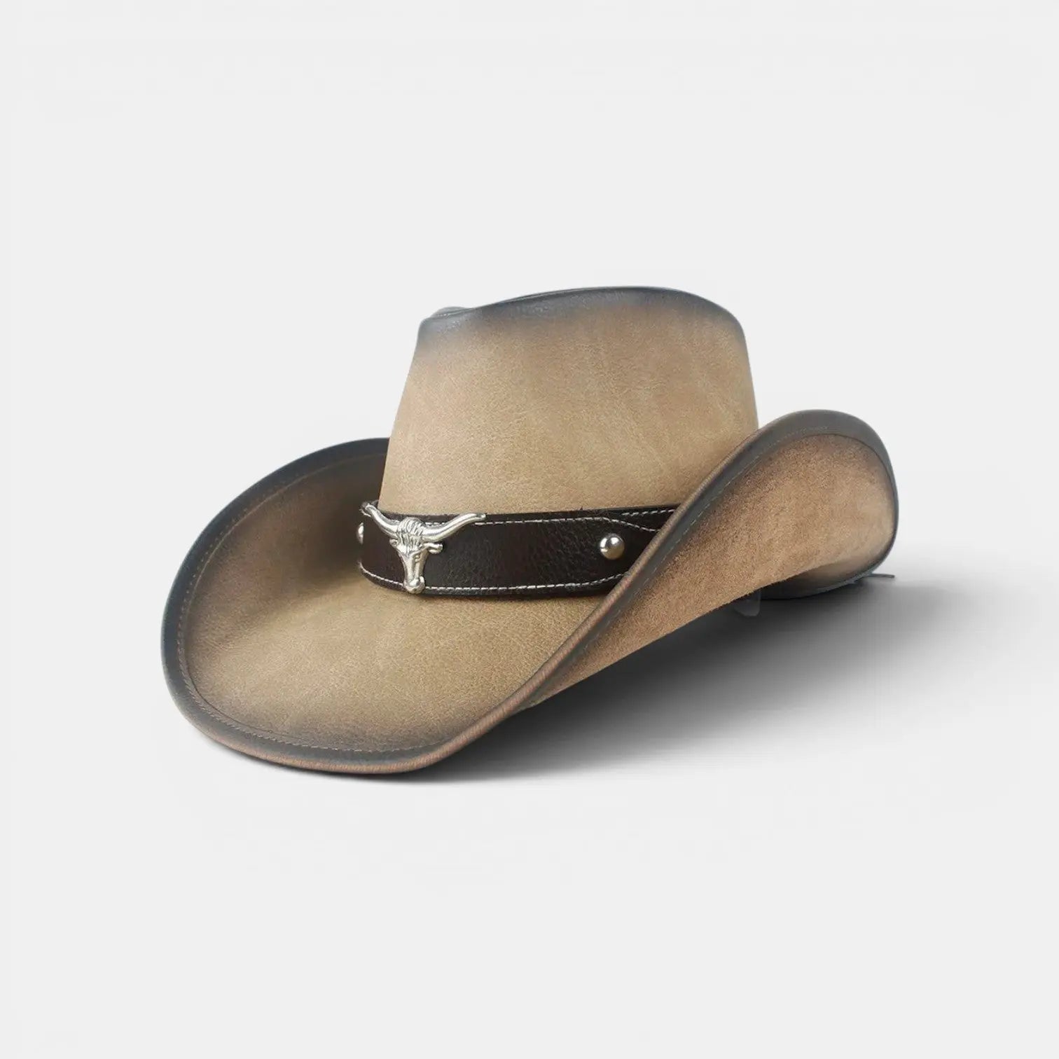 Chapeau Cowboy Cuir Vieilli Boucle Longhorn Unisexe La Boutique du Chapeau