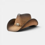 Chapeau Cowboy Cuir Vieilli Boucle Longhorn Unisexe La Boutique du Chapeau
