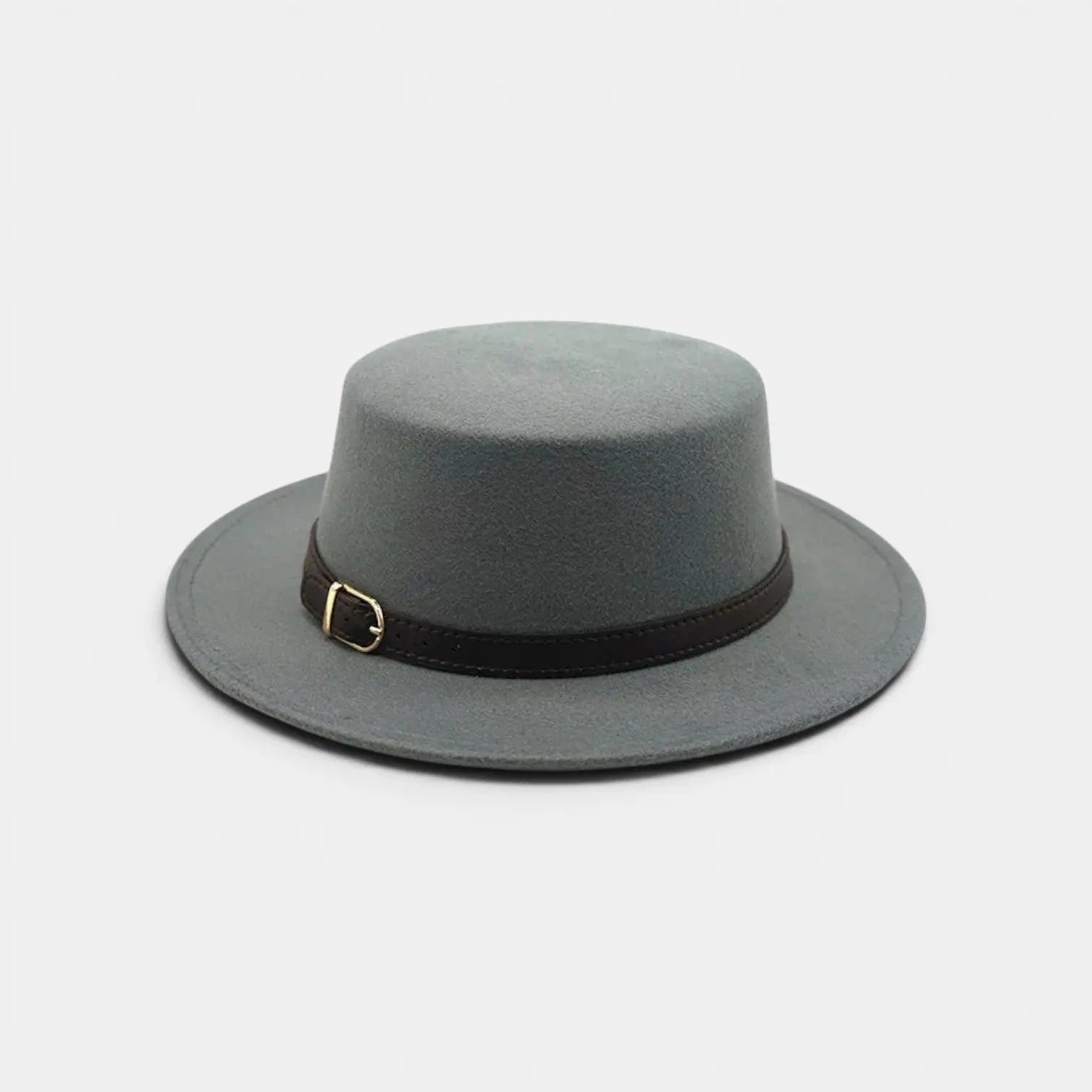 Chapeau Fedora Laine Bord Plat Boucle Cuir