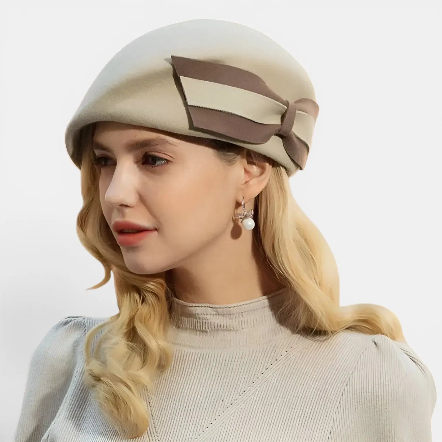 Béret Laine Femme Chic avec Nœud Bicolore