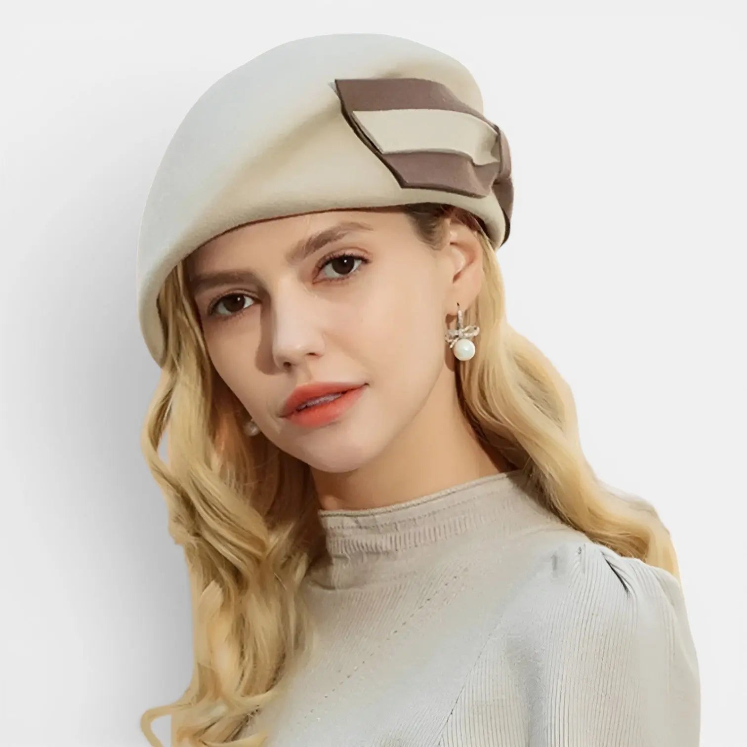Béret Laine Femme Chic avec Nœud Bicolore