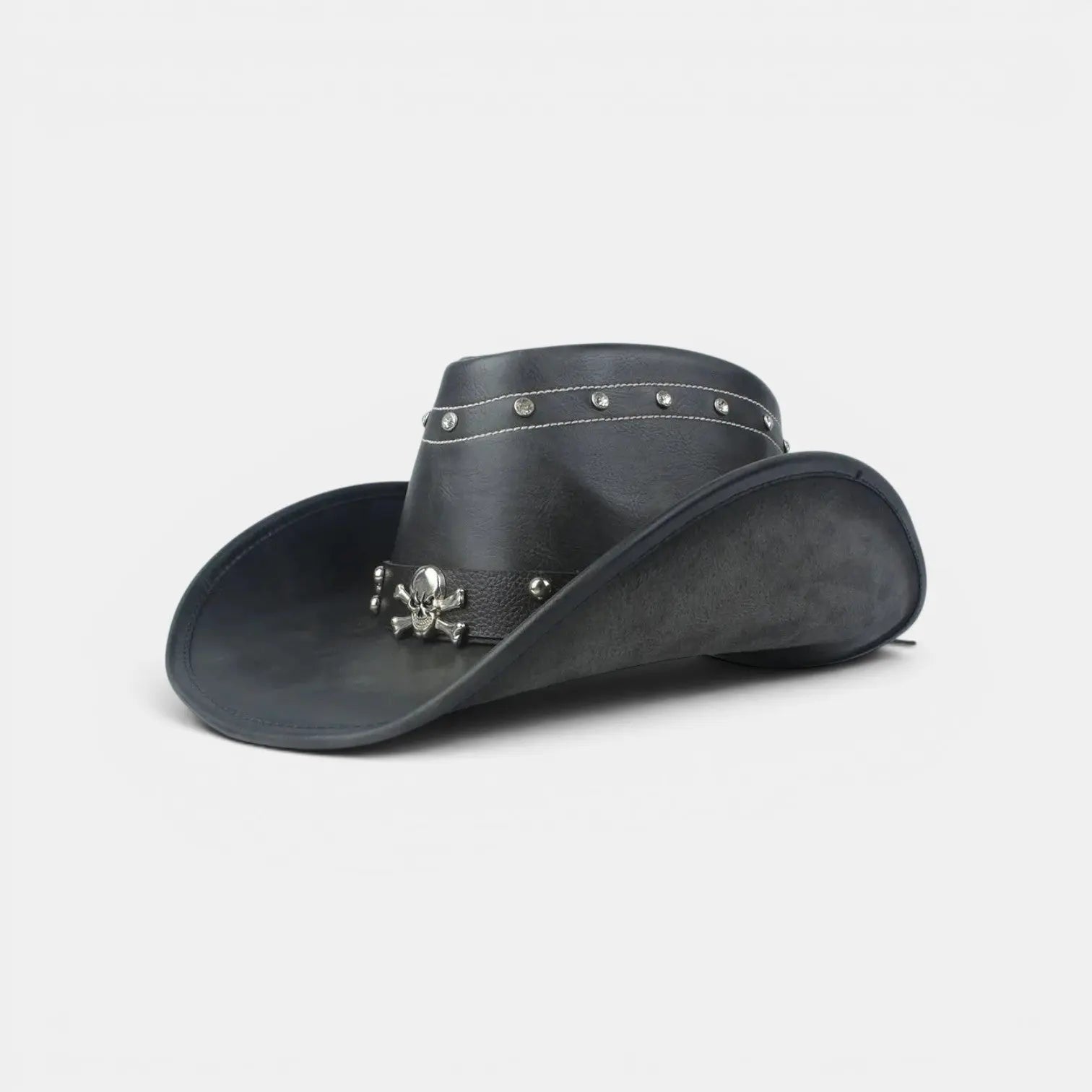 Chapeau Cowboy Cuir Véritable Rivets Crâne Homme