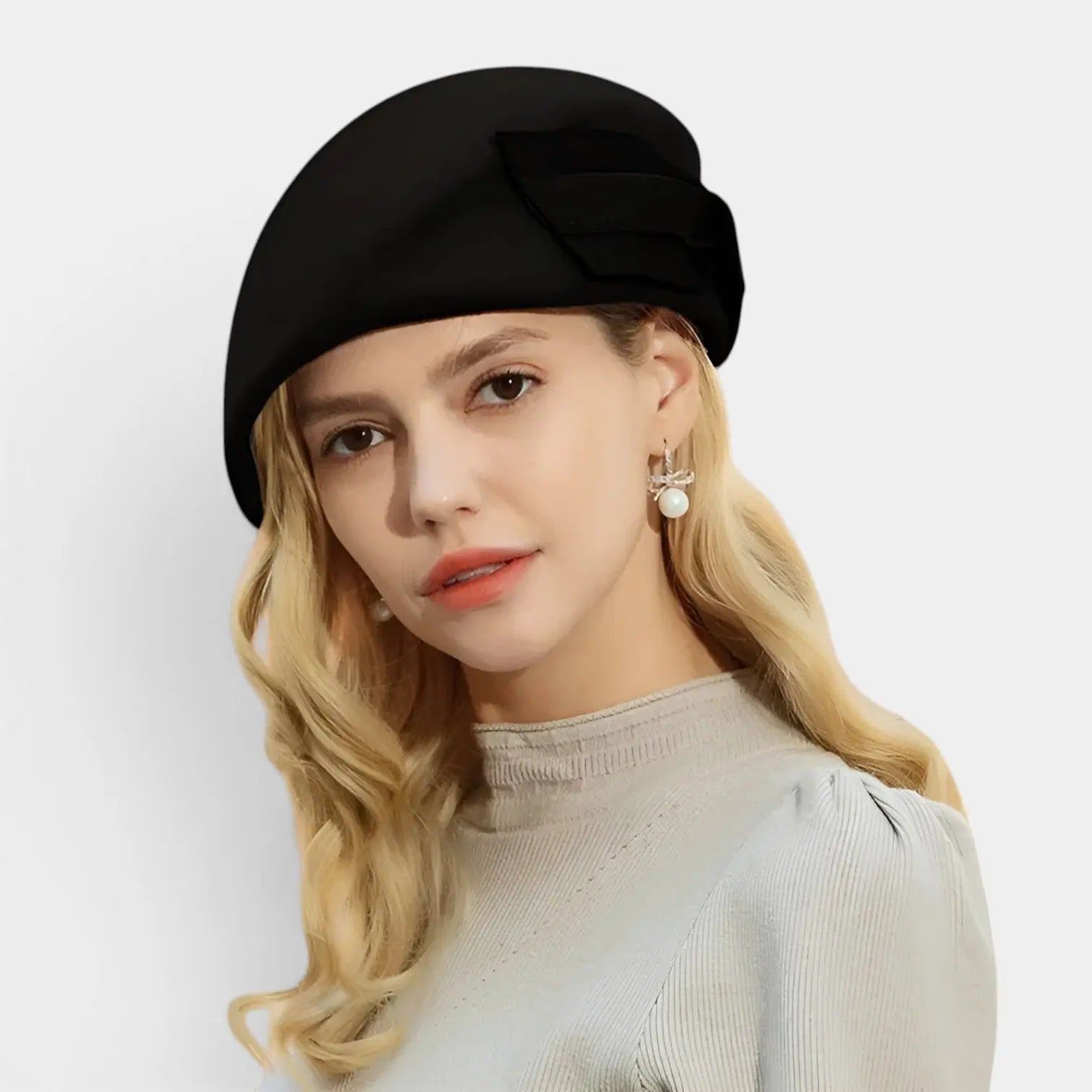 Béret Laine Femme Chic avec Nœud Bicolore