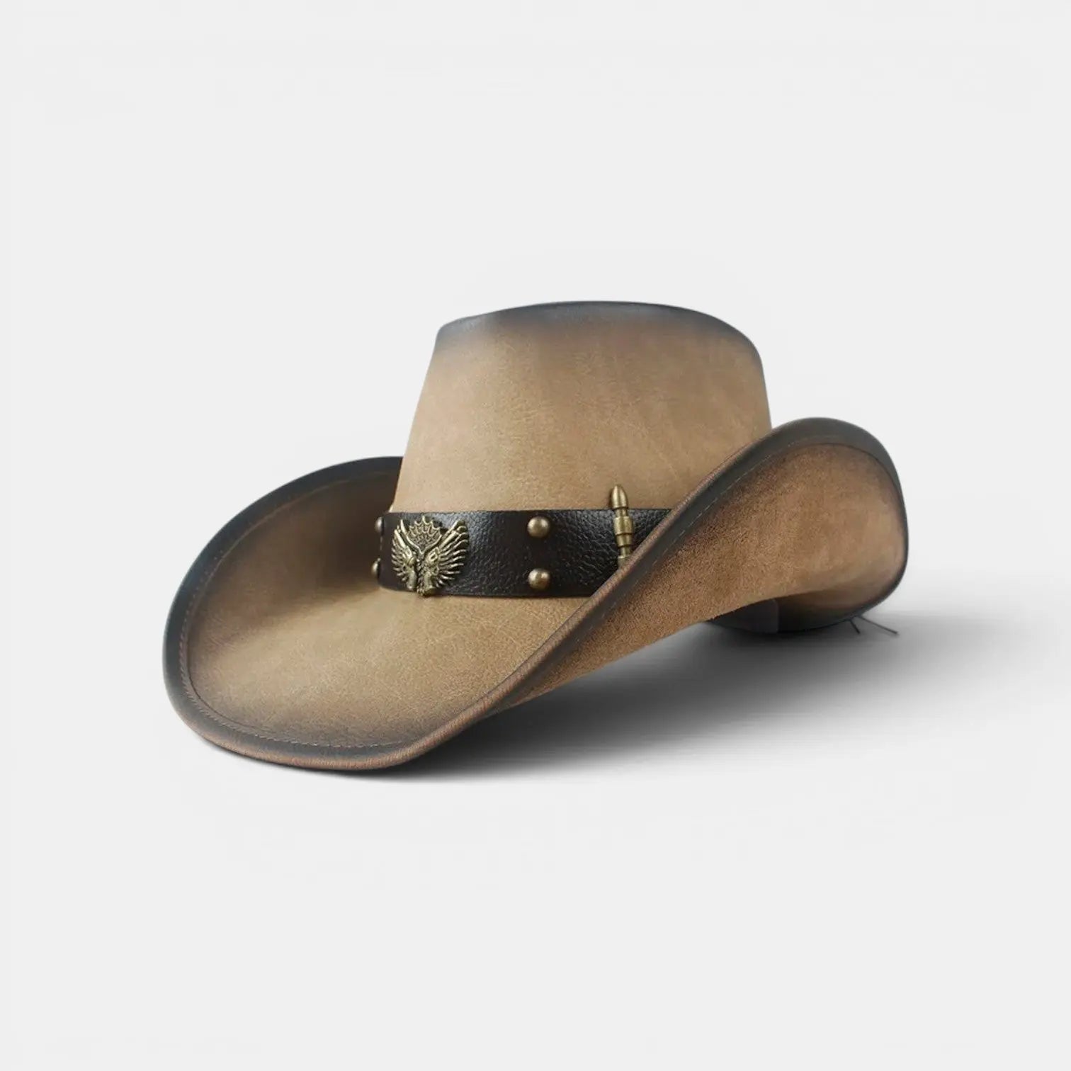 Chapeau Cowboy Cuir Véritable Rivets Crâne Homme