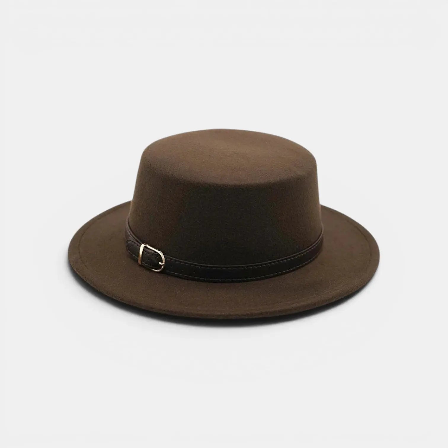 Chapeau Fedora Laine Bord Plat Boucle Cuir