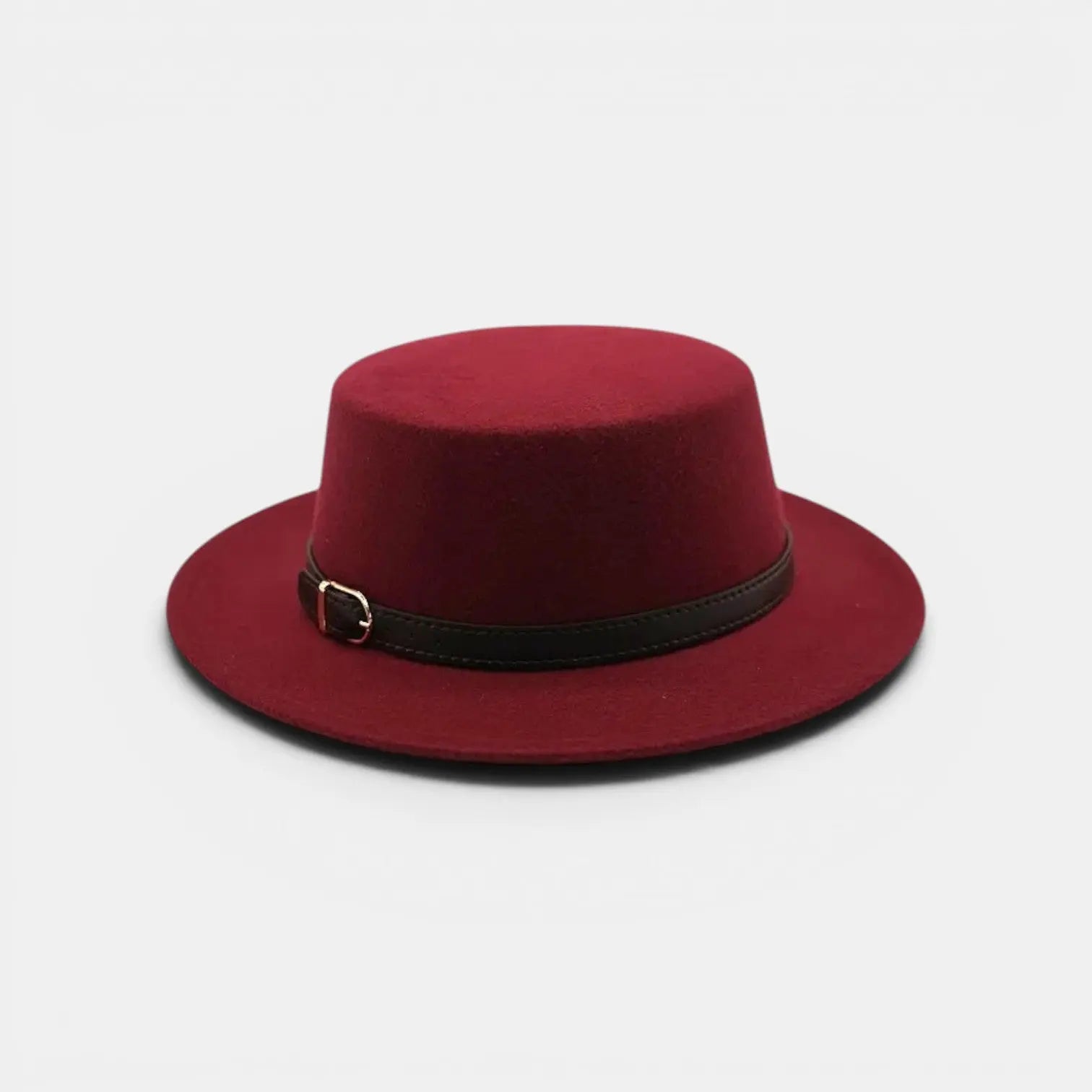 Chapeau Fedora Laine Bord Plat Boucle Cuir