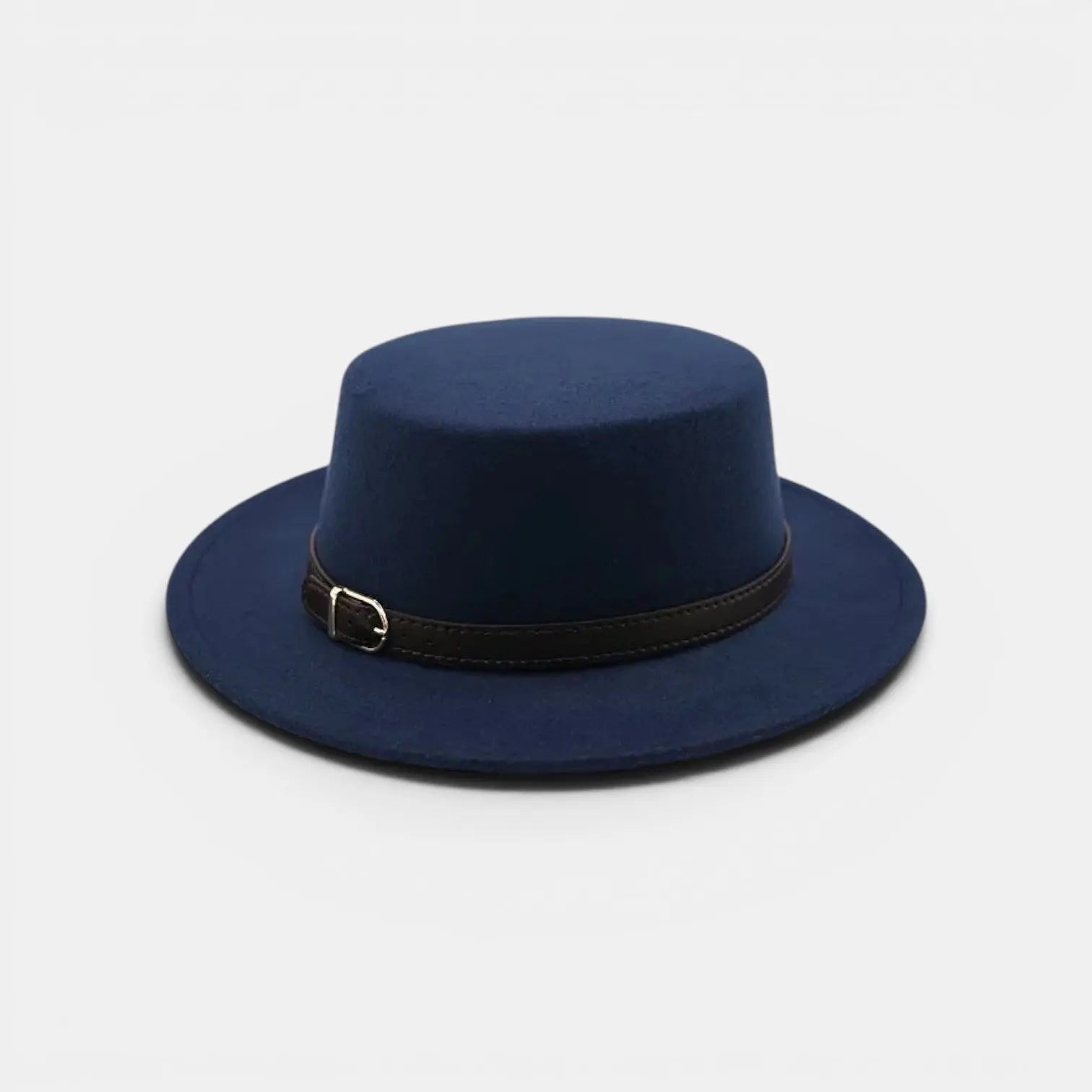 Chapeau Fedora Laine Bord Plat Boucle Cuir