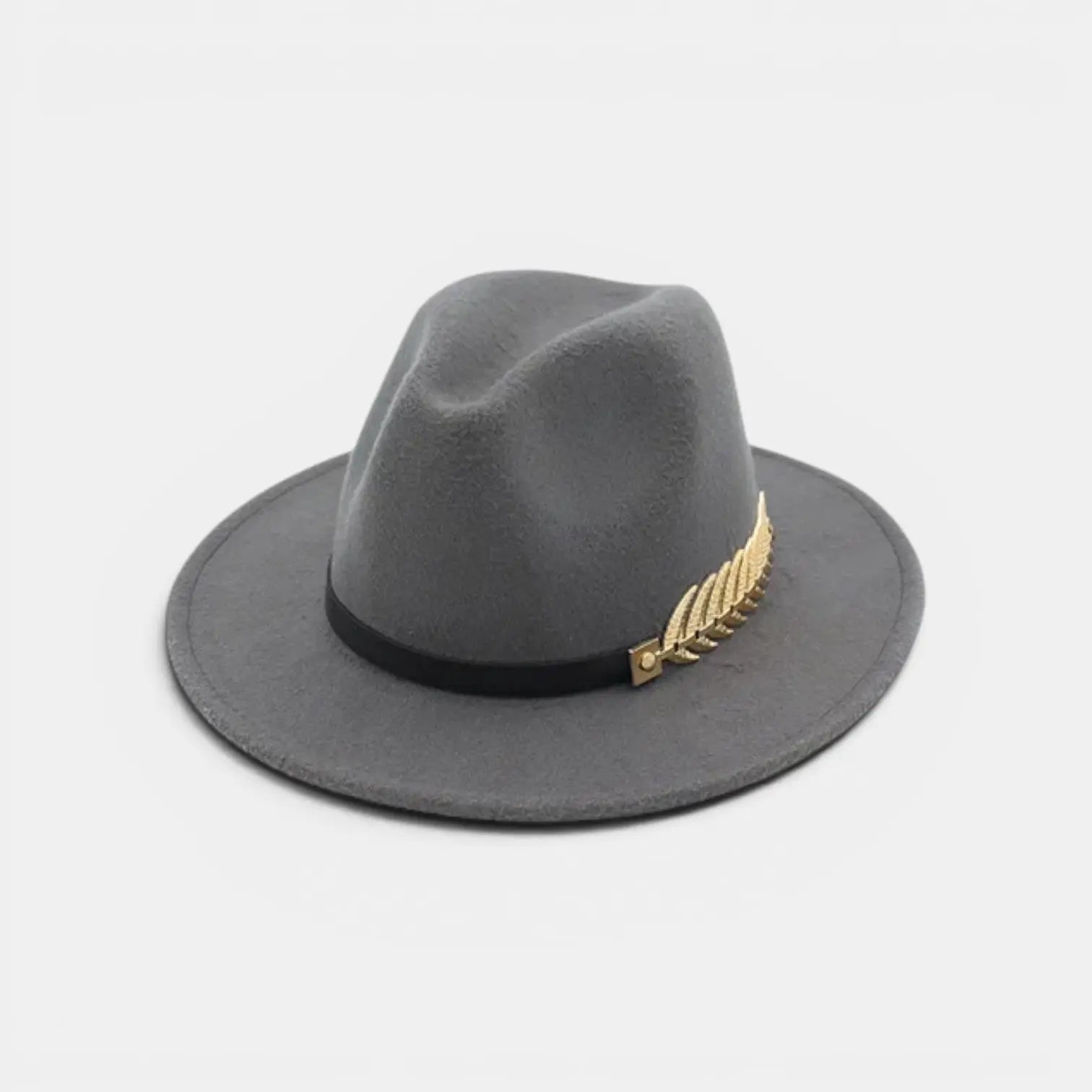 Chapeau Fedora Laine Bord Large Plume Dorée