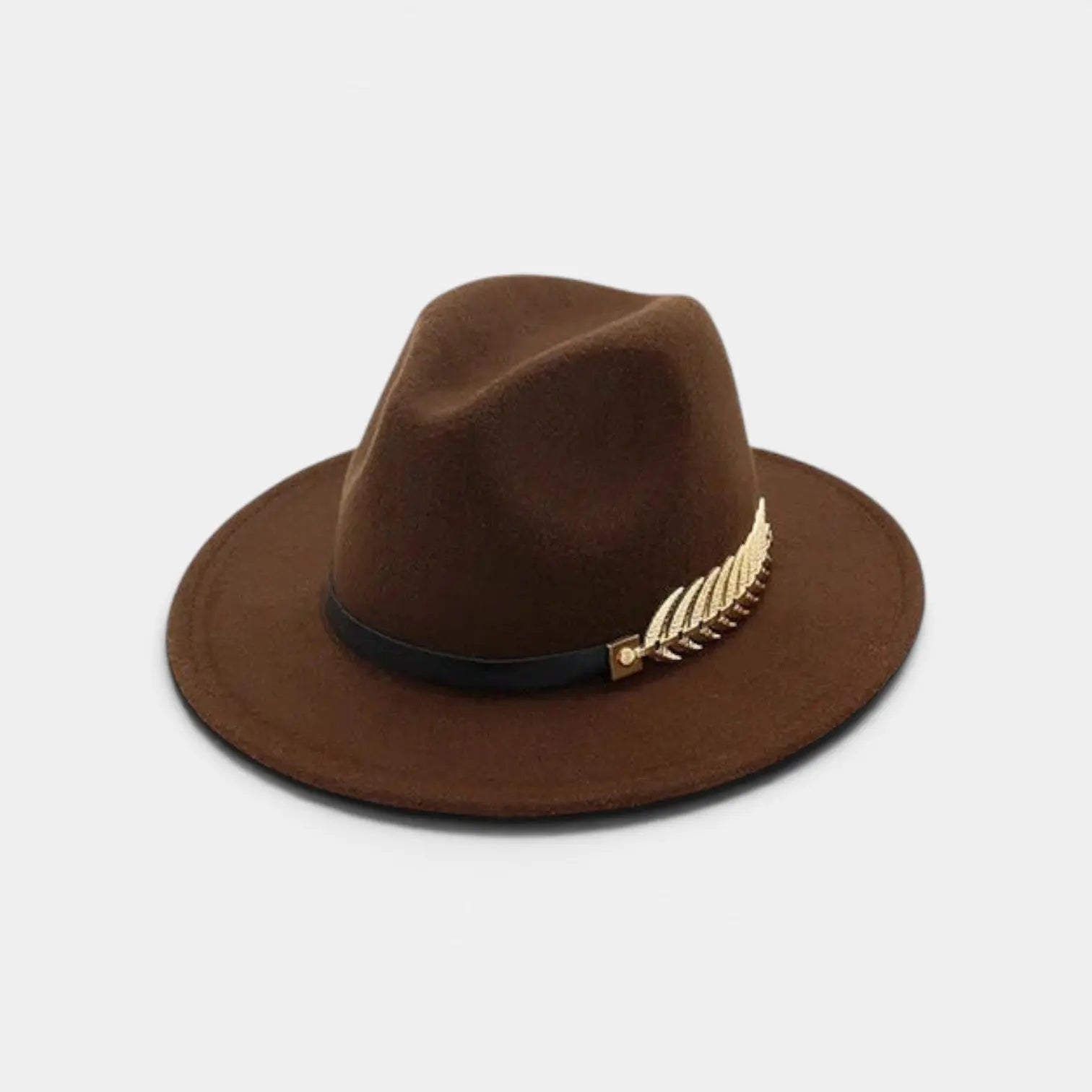 Chapeau Fedora Laine Bord Large Plume Dorée
