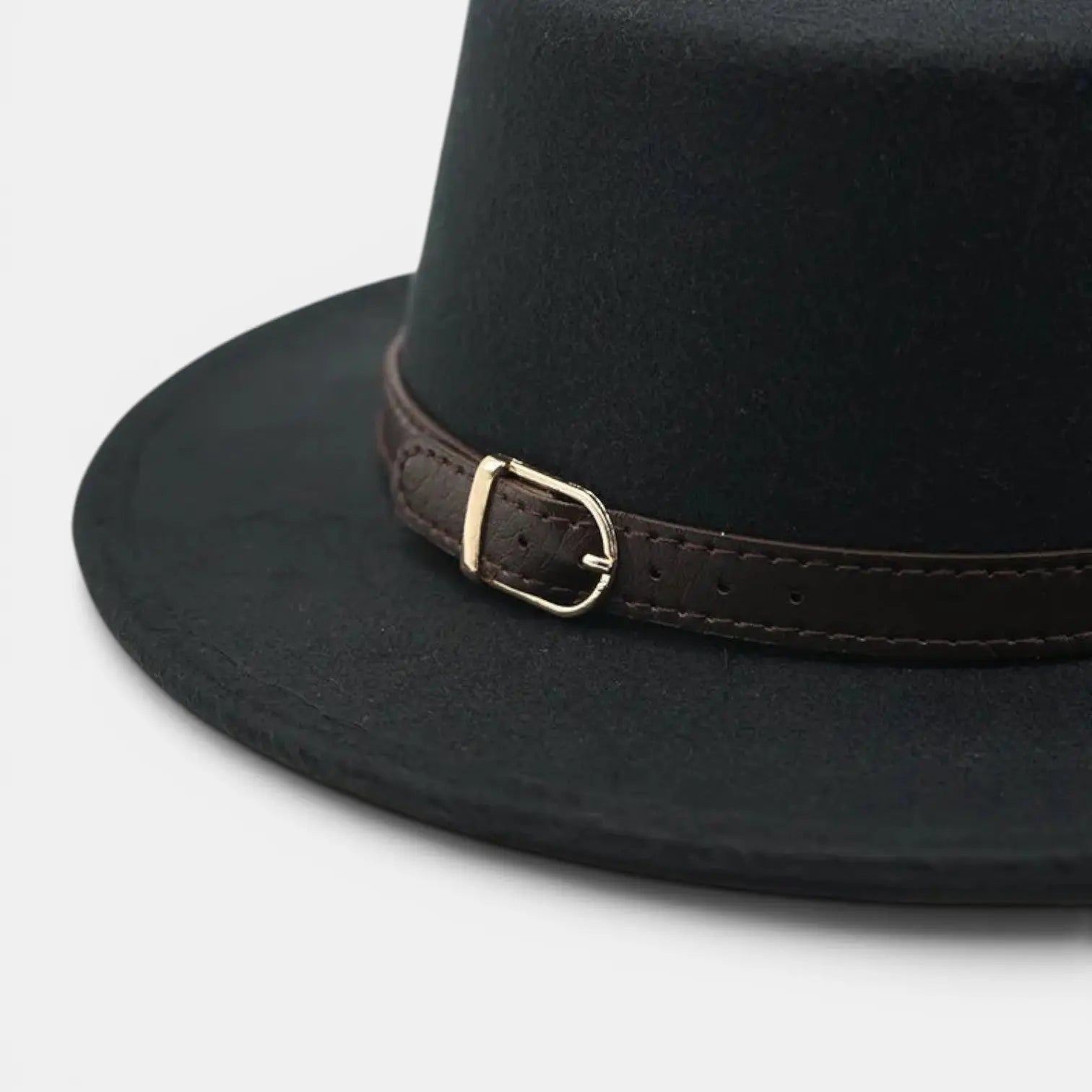 Chapeau Fedora Laine Bord Plat Boucle Cuir